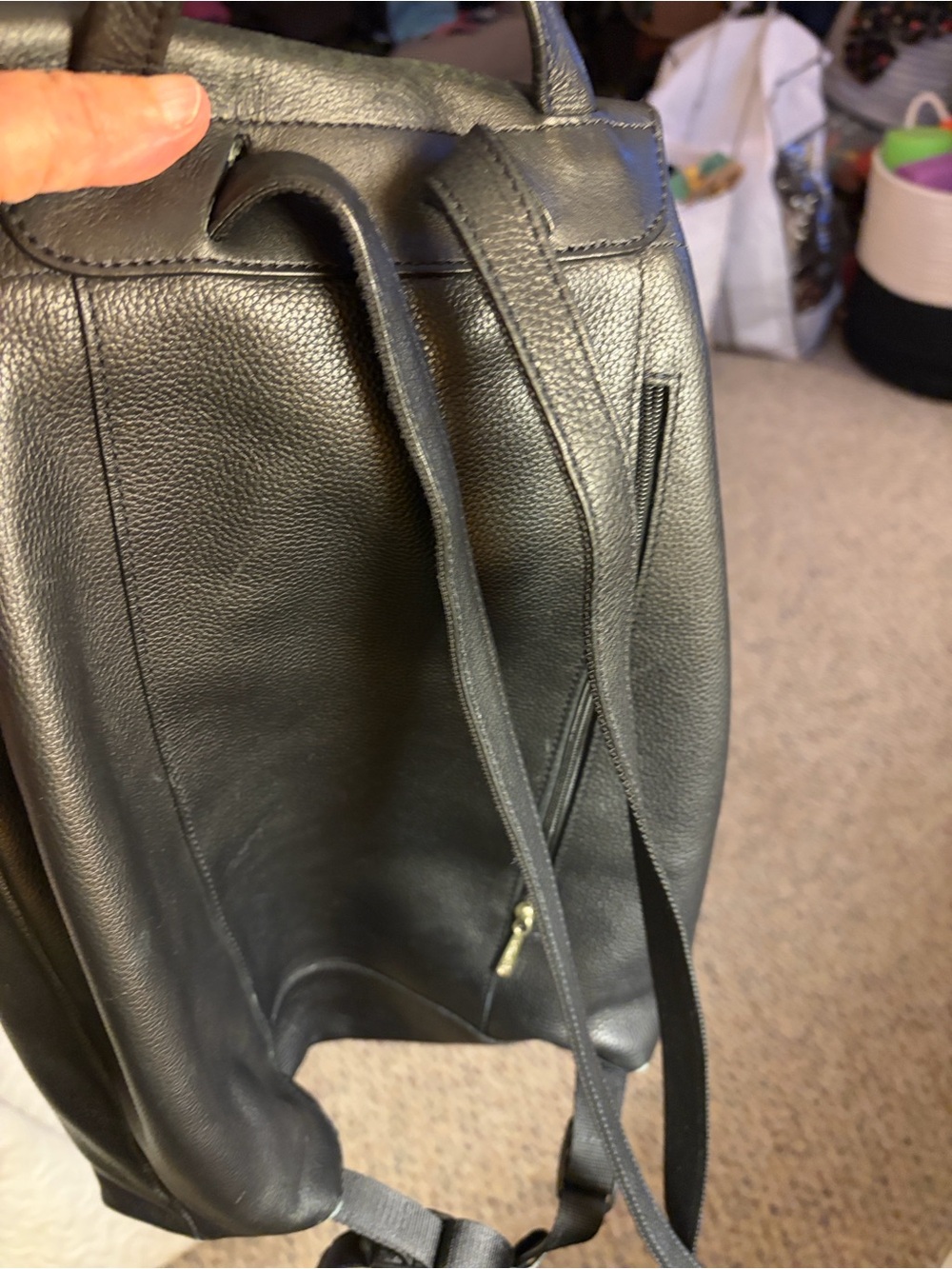 Longchamp Black Leather Backpack Tote with Front Zip Pocket - Picture 11 of 16